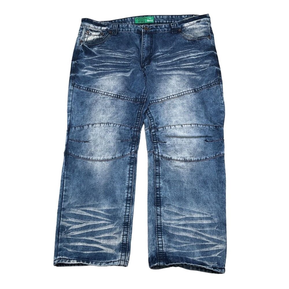 Kaalu Euro for the People Jeans Mens 50/32 Blue Crease Stonewash Straight Leg Hi